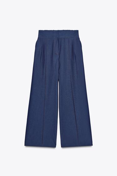 Zara STITCHED WIDE LEG PANTS - Indigo - Image 0
