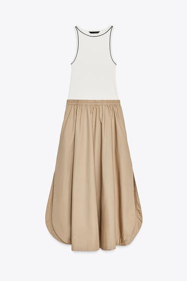 CONTRAST POPLIN MIDI DRESS - Mid-camel by Zara