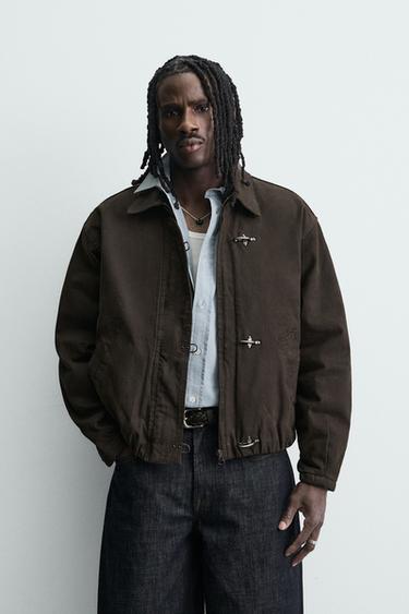 CROPPED FIT JACKET WITH FIREMAN CLASP - Chocolate by Zara