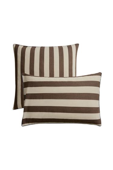 Zara FADED STRIPED COTTON PILLOWCASE - Dark brown