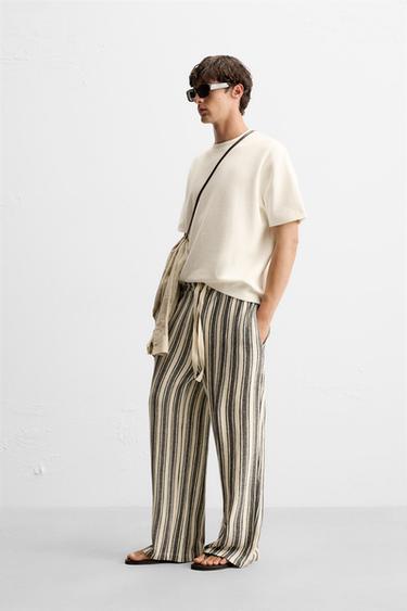 STRIPED JACQUARD TROUSERS - White / Navy by Zara - Image 3