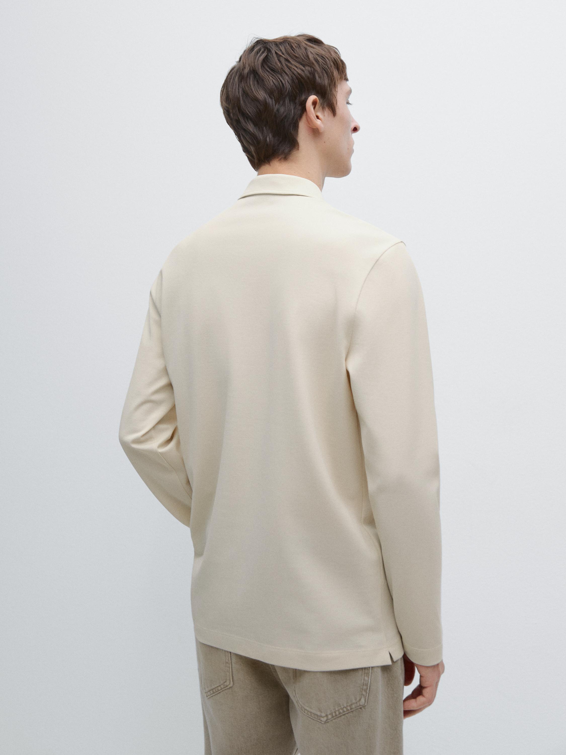 Long sleeve mercerised cotton piqué polo shirt