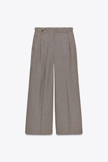 CHECK TROUSERS ZW COLLECTION - bordeaux/ecru by Zara