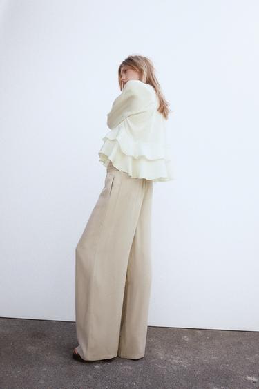 WIDE-LEG TROUSERS WITH ELASTIC WAISTBAND - Light camel by Zara - Image 2