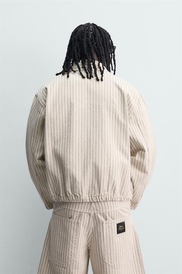 CROPPED FIT STRIPED FIREMAN CLASP JACKET - Ecru by Zara - Image 2