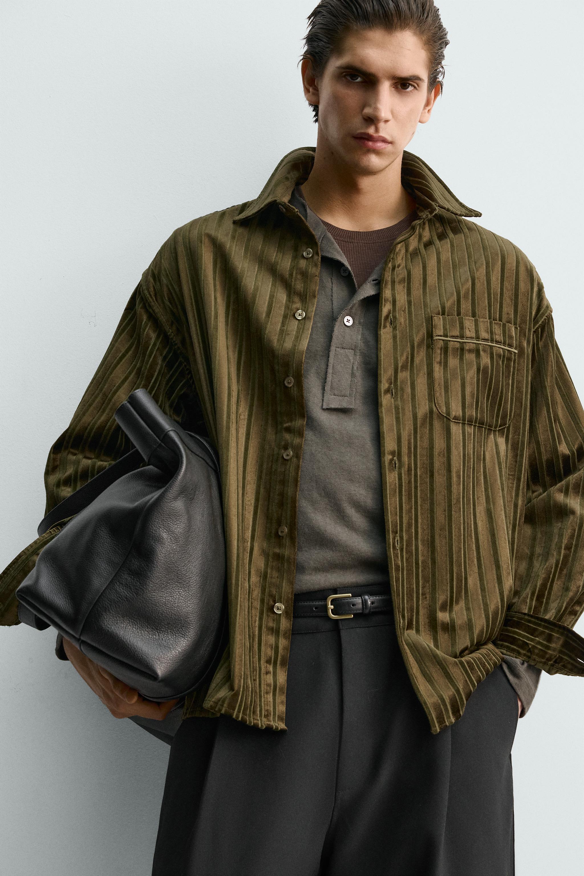 VELVET EMBOSSED STRIPED SHIRT