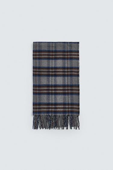 COMBINED CHECK SCARF - Grey by Zara
