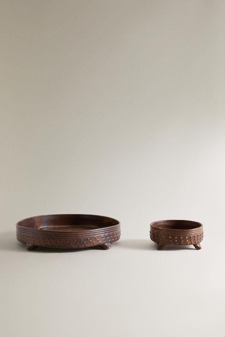 STONEWARE CANDLE PLATE — Dark orange
