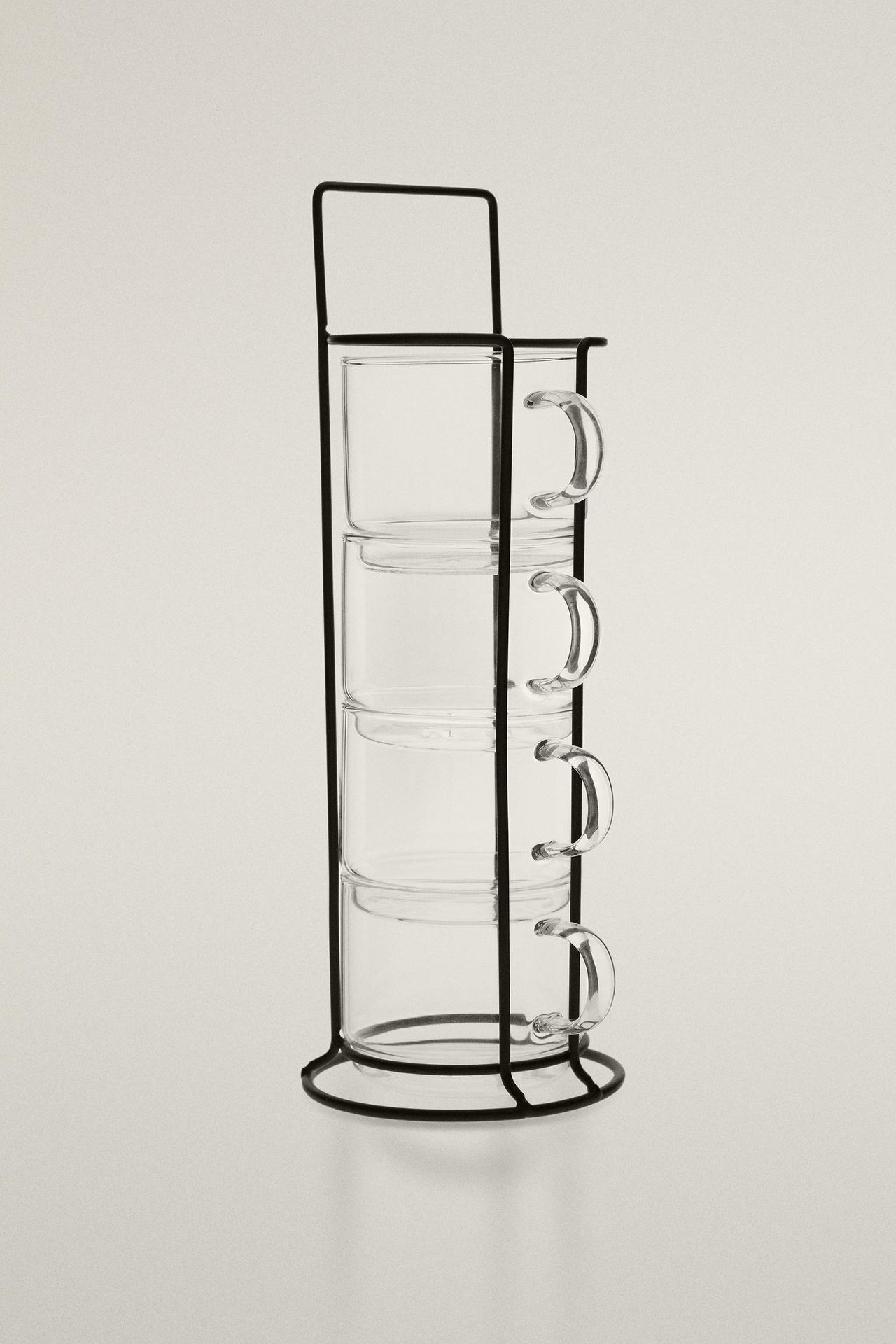 BOROSILICATE GLASS CUP TOWER (SET OF 4) — Transparent