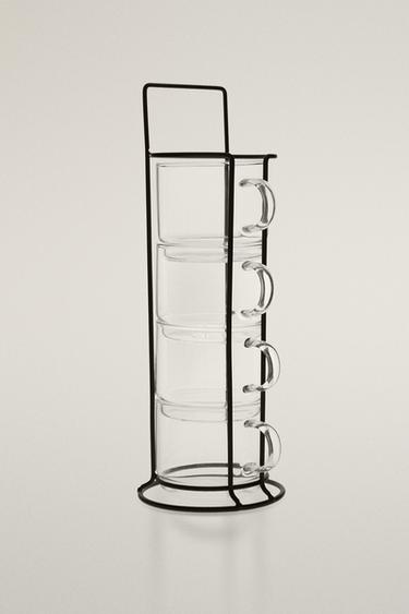 BOROSILICATE GLASS CUP TOWER (SET OF 4) — Transparent 1