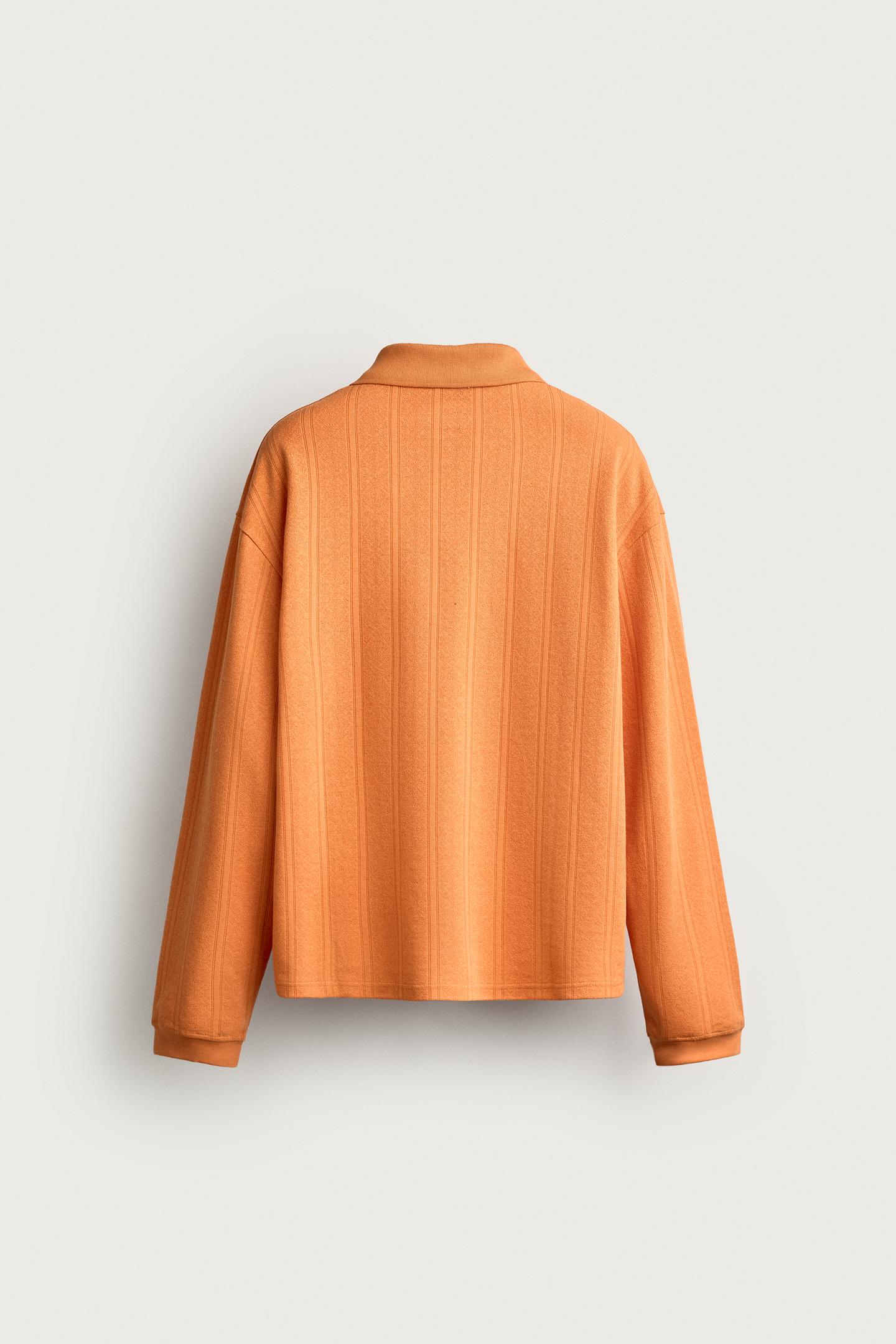 Мужское поло Zara Embroidered Text Jacquard Polo, цвет: Оранжевый — фото 7