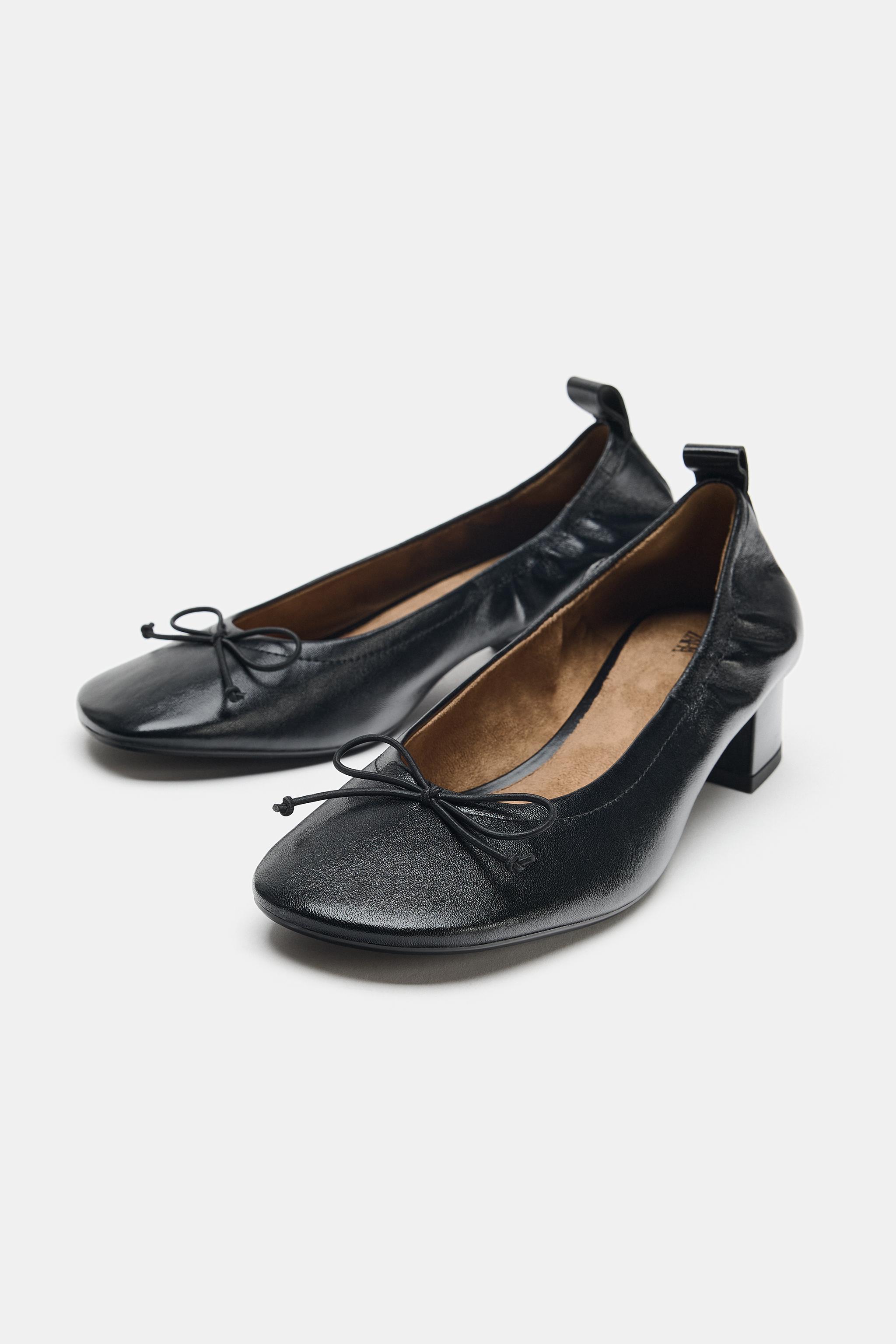 Обувь Zara LEATHER BOW HEELED BALLET FLATS — фото 5