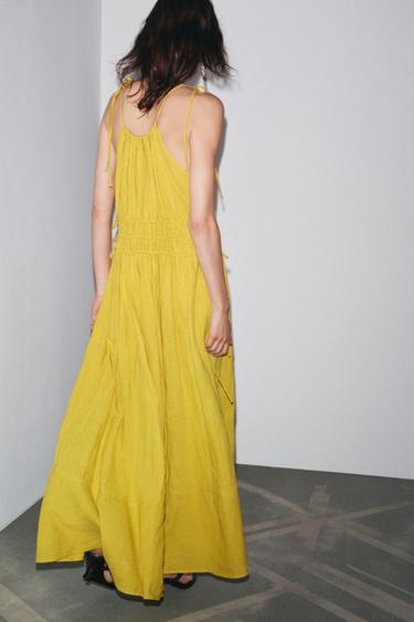 ZW COLLECTION LINEN BLEND DRESS - Yellow by Zara - Image 4