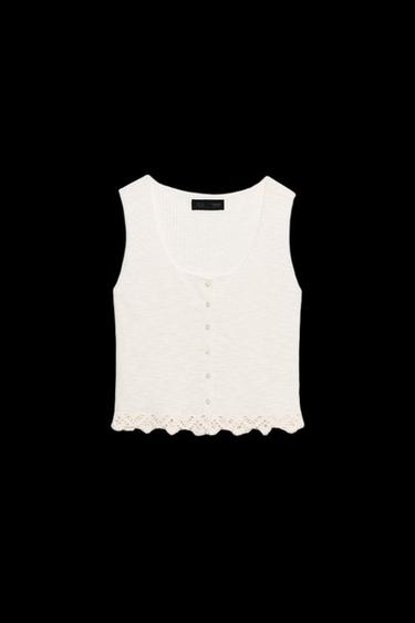 KNIT TOP WITH CROCHET HEM - Ecru by Zara - Image 0