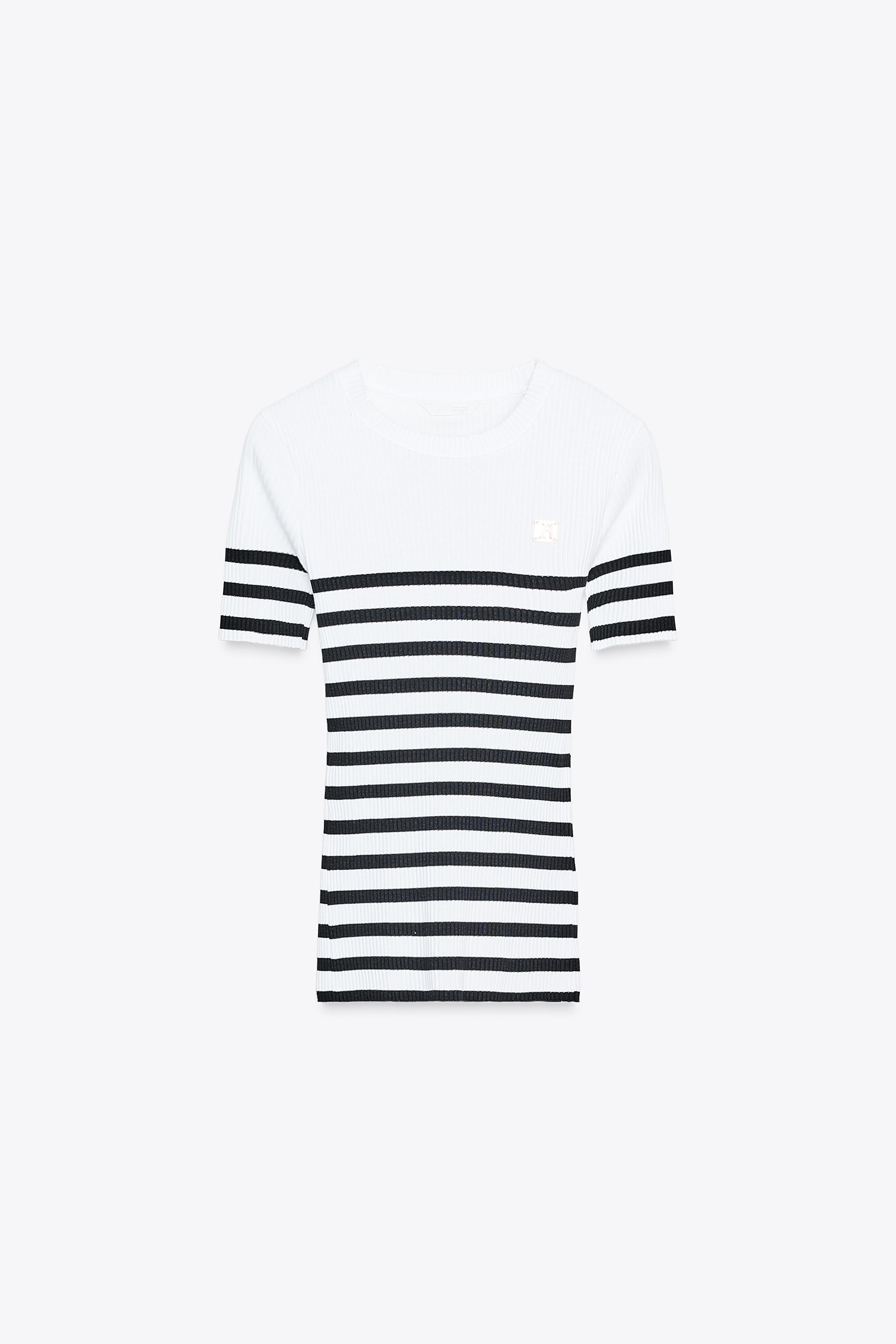 ZARA STRIPED BROOCH T-SHIRT - striped | ZARA United States