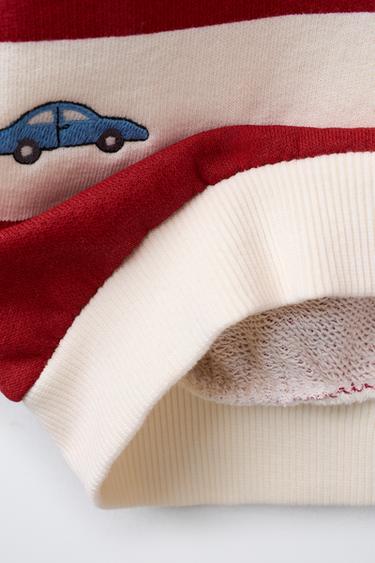 STRIPED EMBROIDERED SWEATSHIRT - Ecru / Red by Zara - Image 3