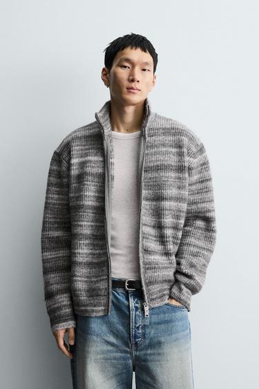 STRIPED JACQUARD CARDIGAN - Grey by Zara - Image 1