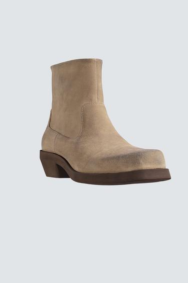 BOTTES COW-BOY EN CUIR Marron sable ZARA France1