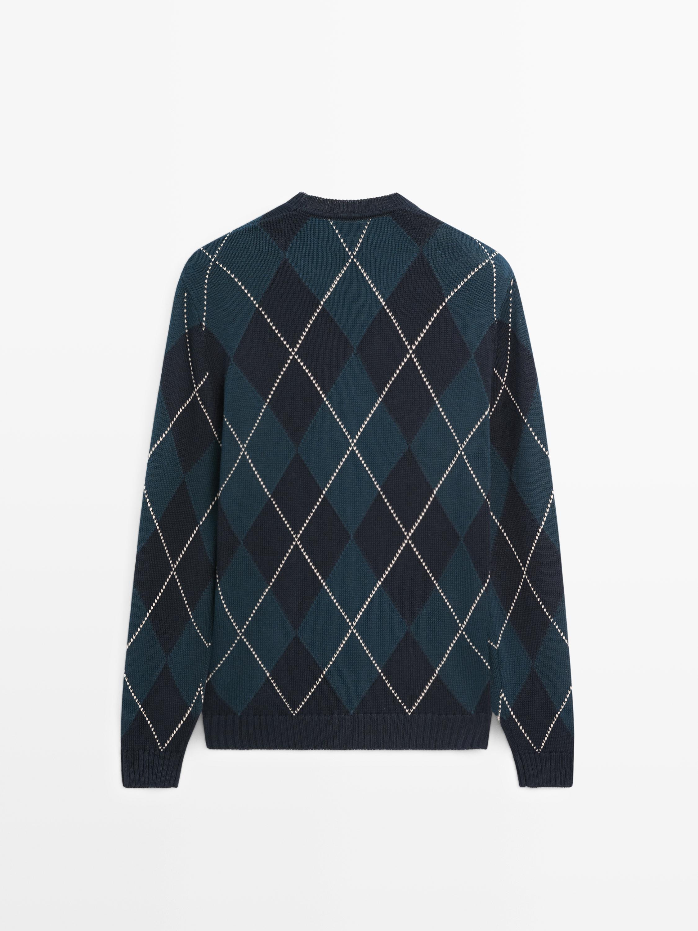 Cotton knit sweater with argyle detail