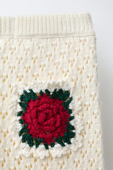 KNIT CULOTTES WITH CROCHET FLOWER - Ecru by Zara - Image 3