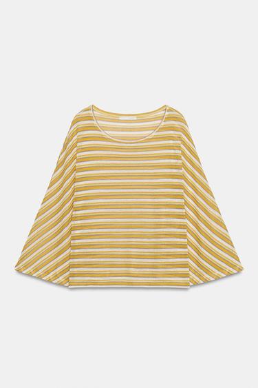 STRIPED RUSTIC CAPE T-SHIRT - Light yellow by Zara