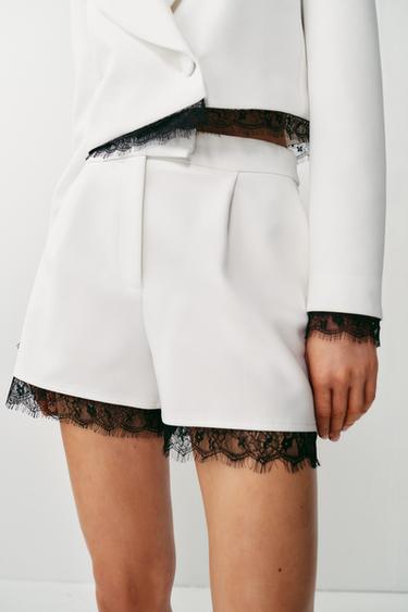 COMBINED LACE BERMUDA SHORTS - Oyster-white by Zara