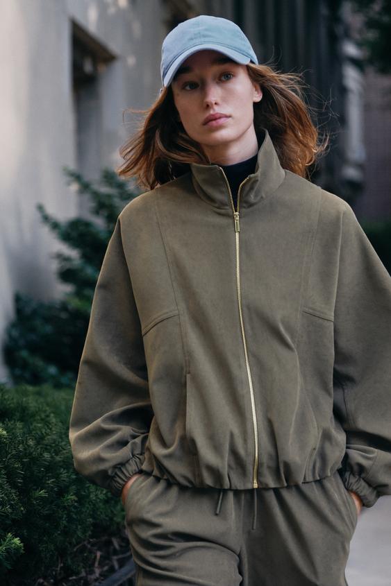 HIGH COLLAR BOMBER JACKET - Khaki by Zara - Image 0
