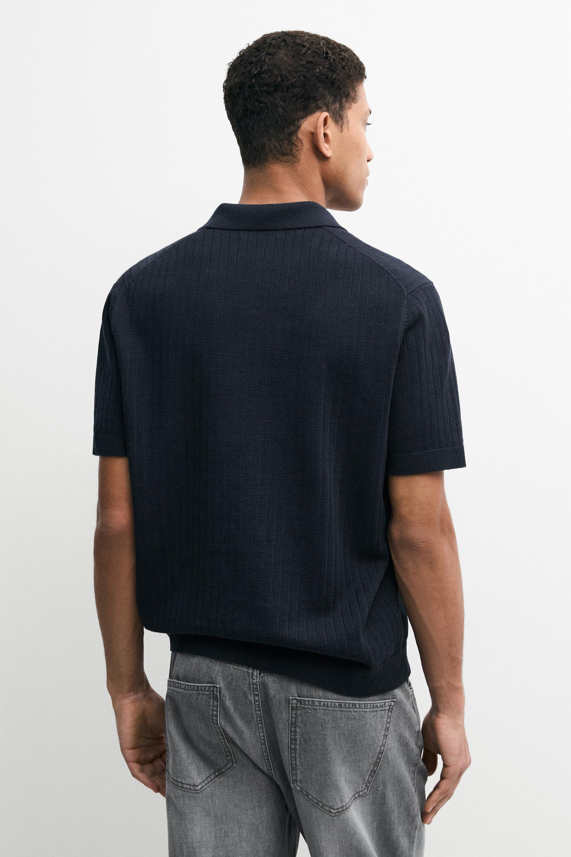 Cotton blend knit V-neck polo sweater