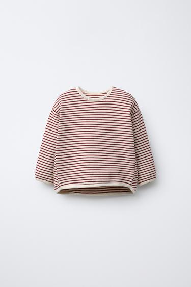 T-SHIRT À RAYURES - Écru / Rouge de Zara - Image 0