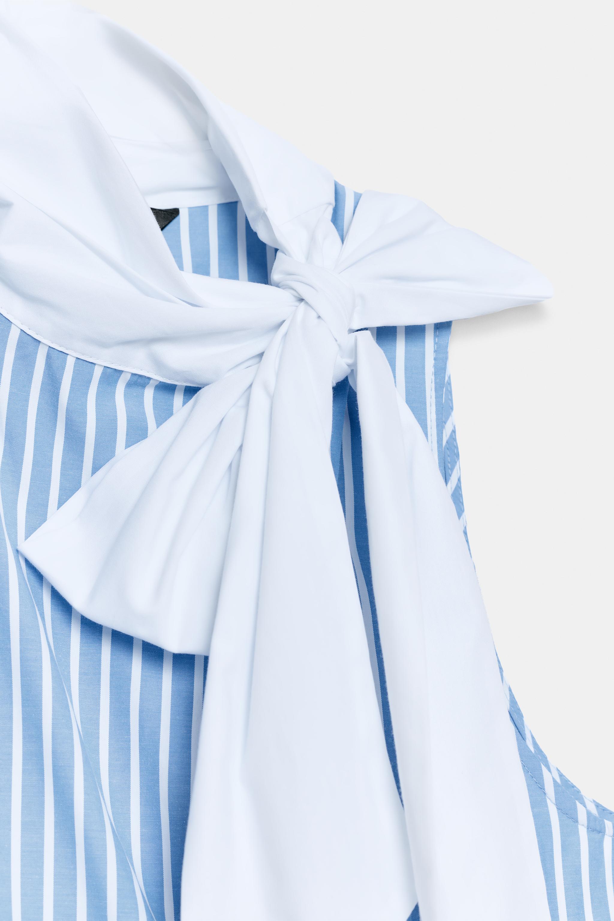 STRIPED SHIRT WITH BOW AND SLEEVELESS