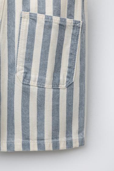 STRIPED TWILL SHORT DUNGAREES WITH FISH LABEL - Blue by Zara - Image 3