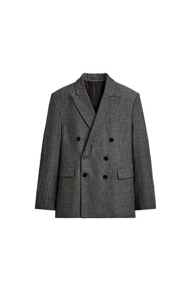 BLAZER TRAJE ESTRUCTURA ESPIGA CON LANA - Gris de Zara