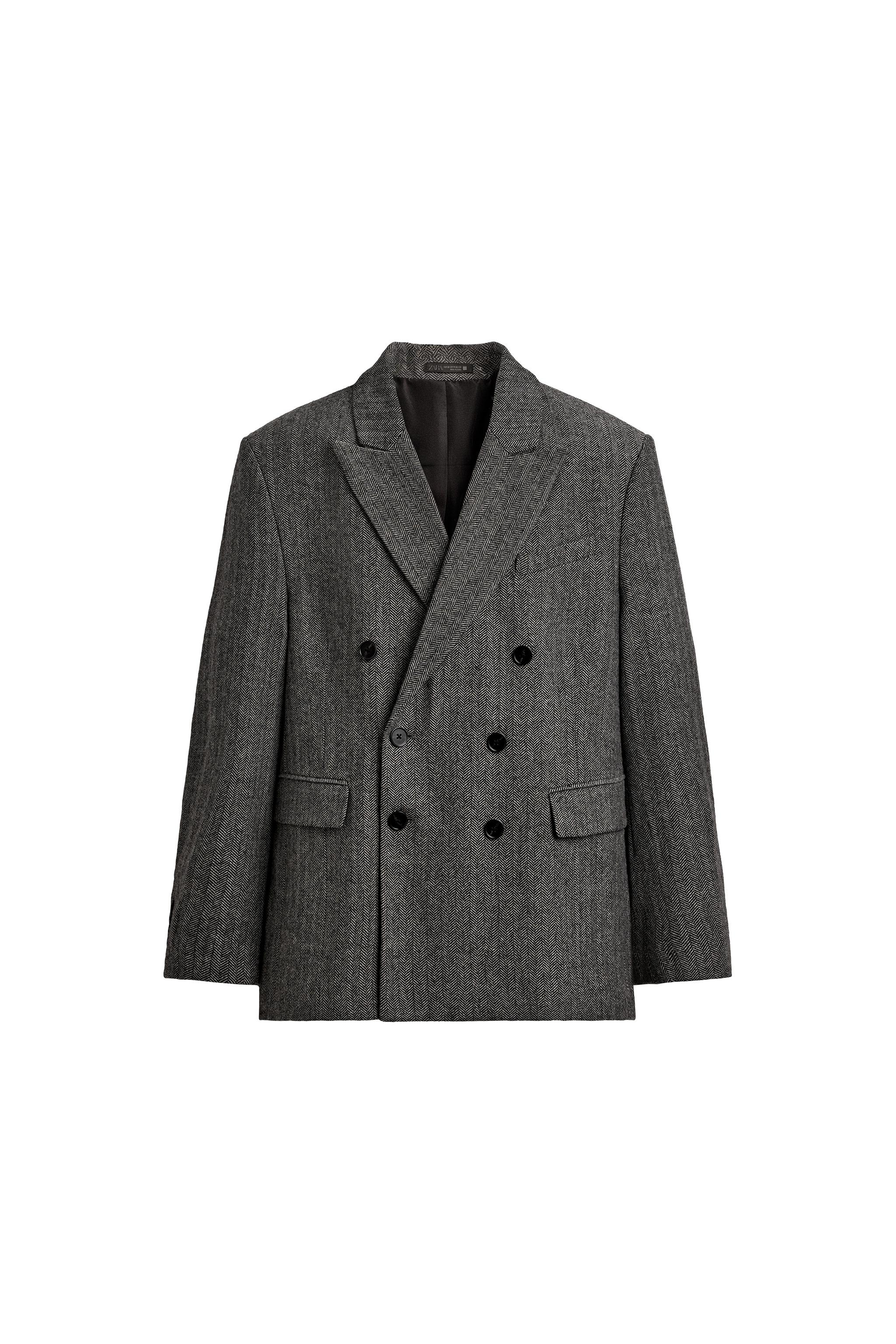 HERRINGBONE STRUCTURED WOOL BLEND SUIT JACKET
