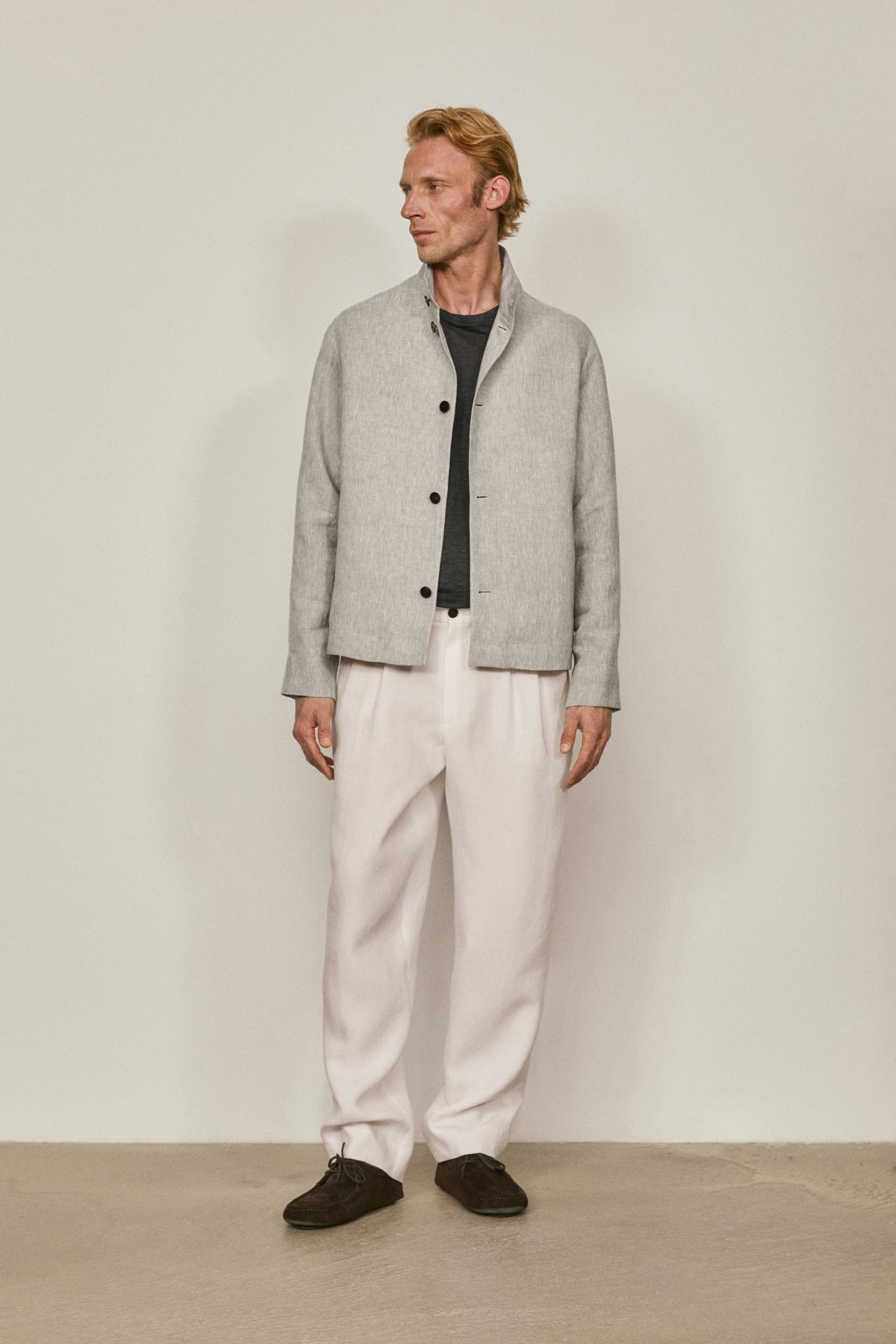 Total look linen bomber jacket - LIMITED EDITION — Pearl gray