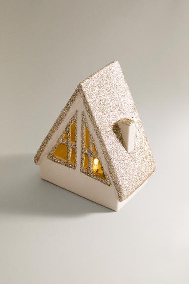 CERAMIC CHRISTMAS HOUSE DECORATION WITH GLITTERY ROOF - White by Zara - Image 1