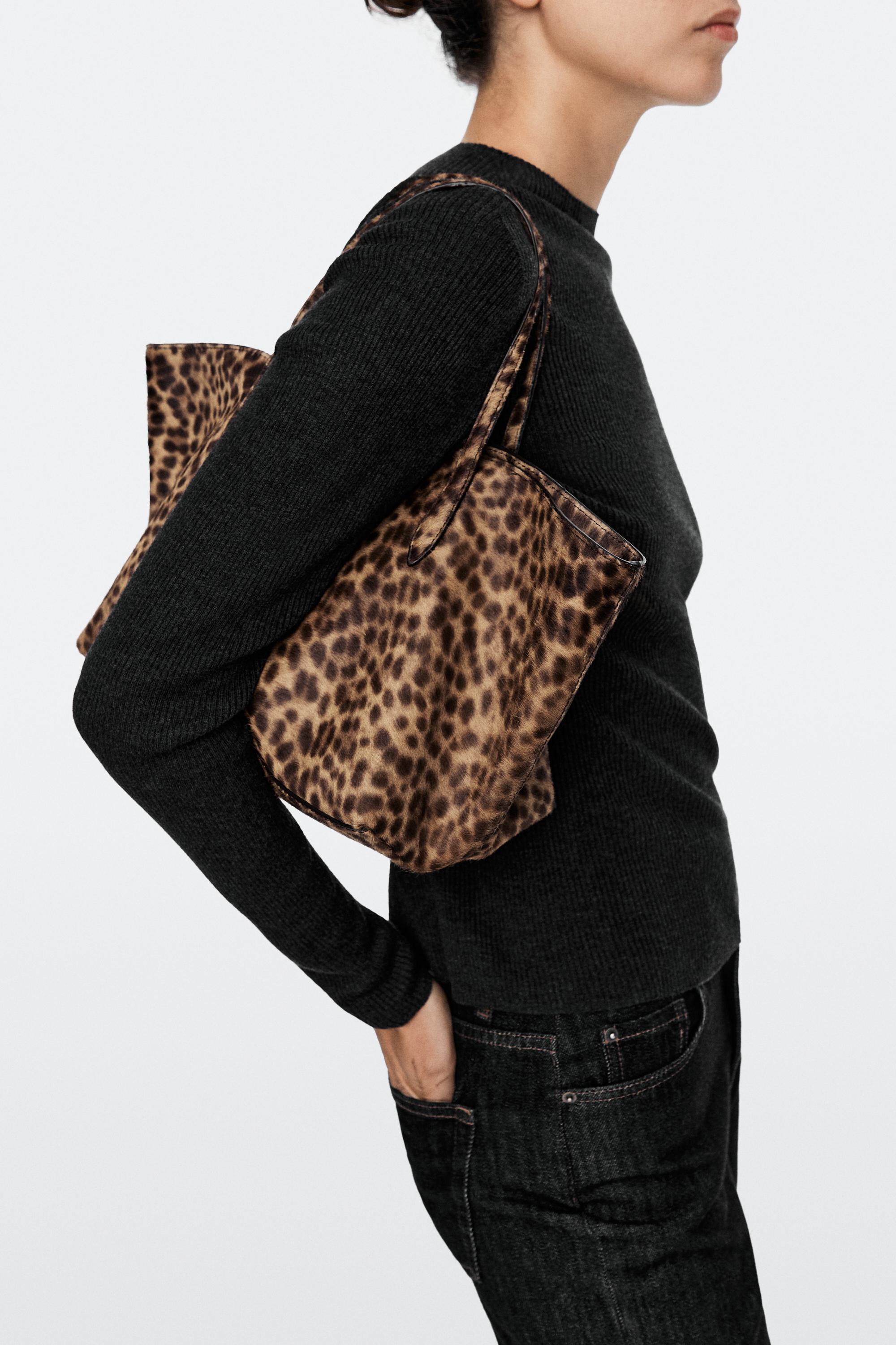 Medium leather tote bag with fur - Butter | ZARA United States