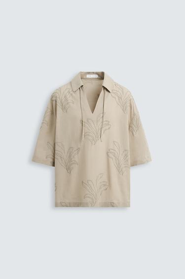 CAMISA BORDADO HOJAS - Marrón / Topo de Zara