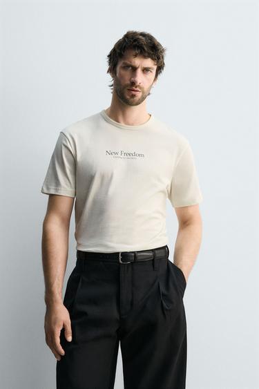 T-SHIRT À TEXTE IMPRIMÉ - Blanc cassé de Zara - Image 1