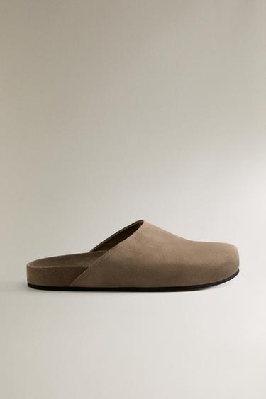 Zara MINIMAL LEATHER MULE CLOG SLIPPERS - Green - Image 0