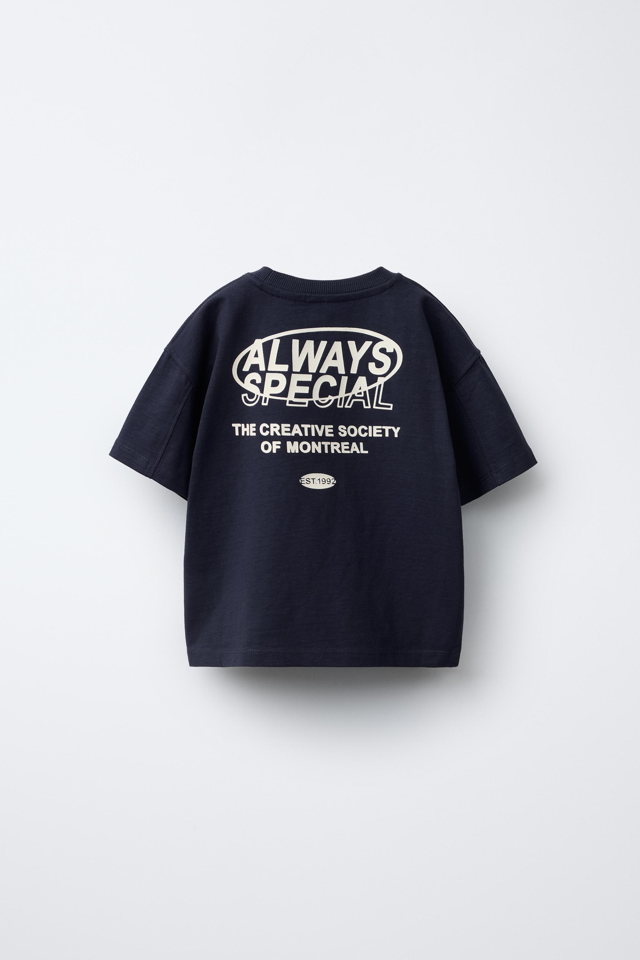 ヘビーウェイトテキストプリントTシャツ - ブルー | ZARA Japan ヘビーウェイトテキストプリントTシャツ - ブルー | ZARA Japan