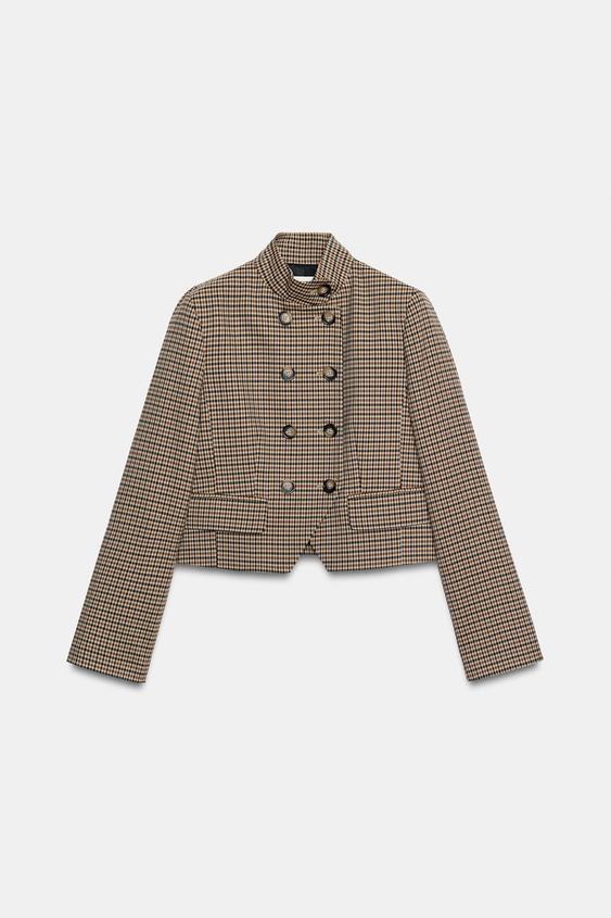 VESTE COURTE PIED-DE-POULE - Marron clair de Zara - Image 5