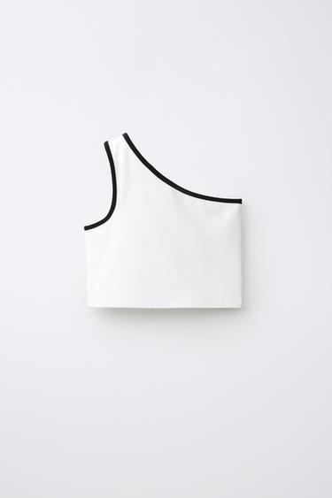 Zara ASYMMETRIC CONTRAST TRIM TOP - White - Image 0