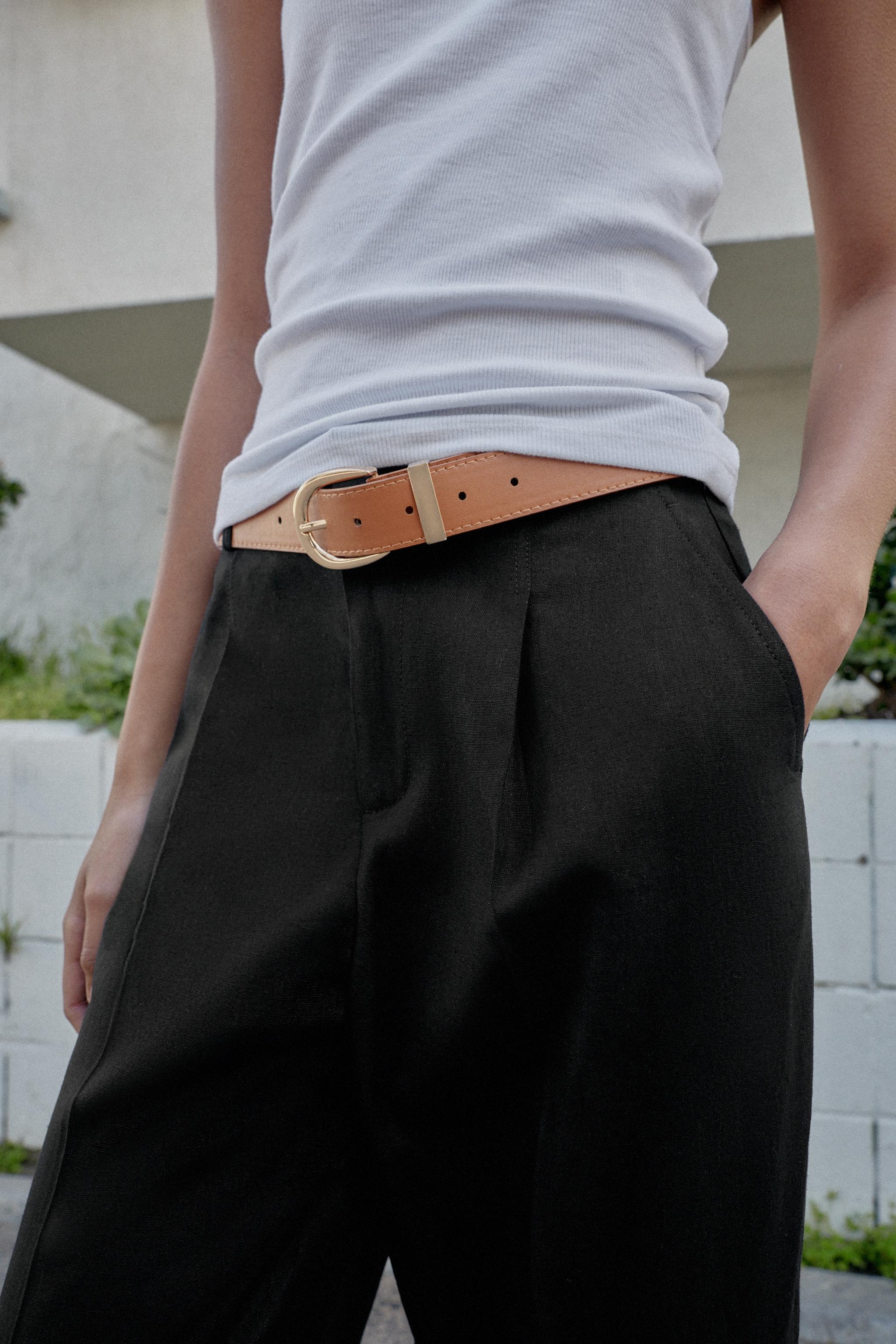 LINEN PANTS WITH BELT AND PLEATS