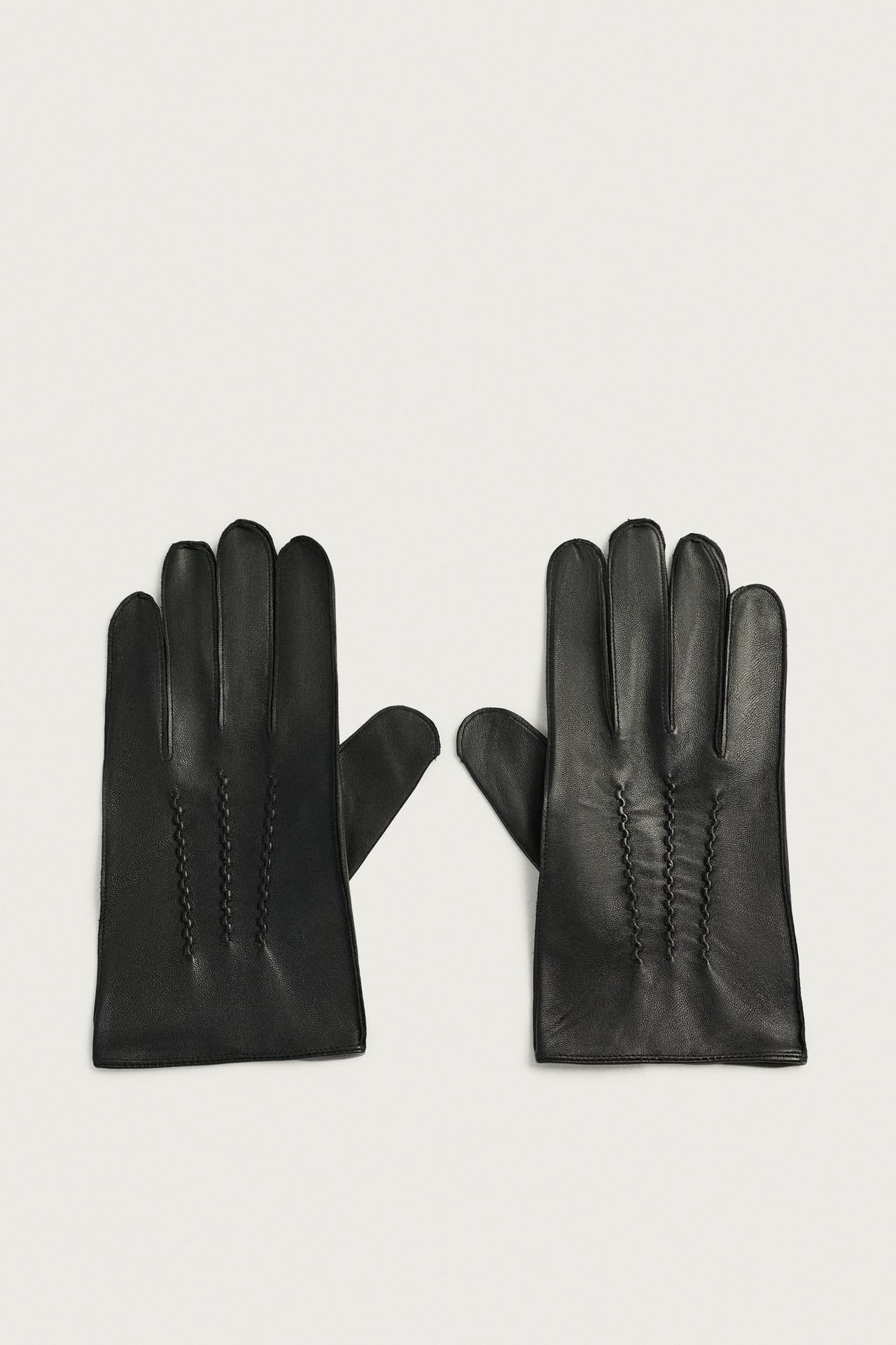 LEATHER GLOVES WITH TOPSTITCHING — Black