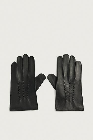 LEATHER GLOVES WITH TOPSTITCHING — Black 1