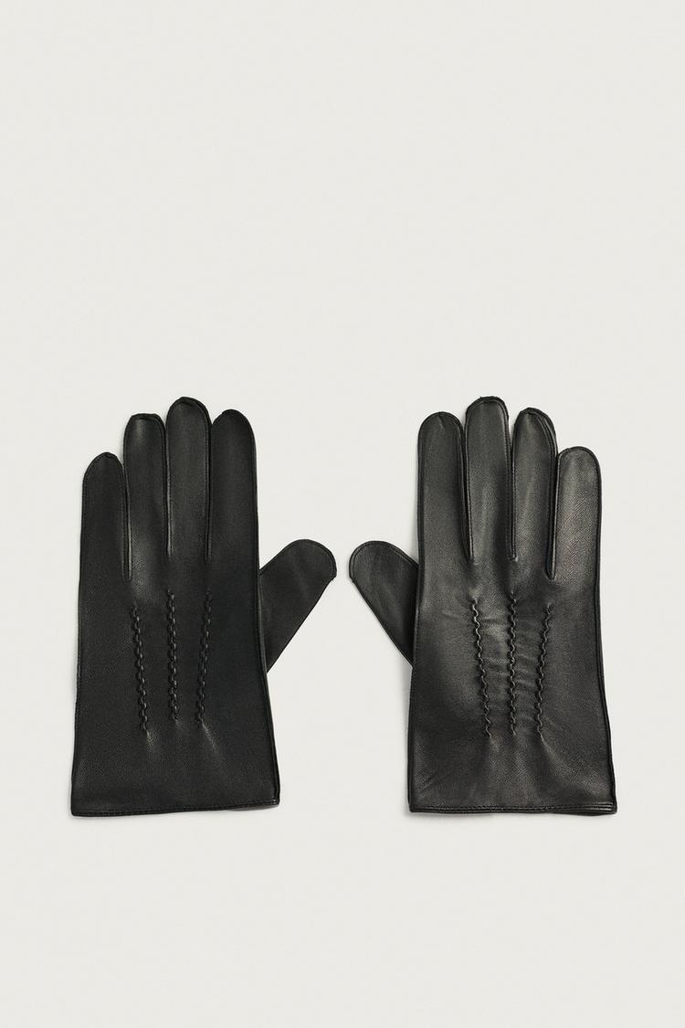 LEATHER GLOVES WITH TOPSTITCHING — Black