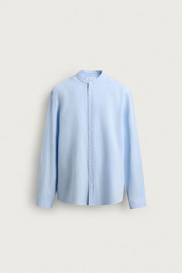 CAMISA DE LINHO - ALGODÃO - Azul-celeste da Zara