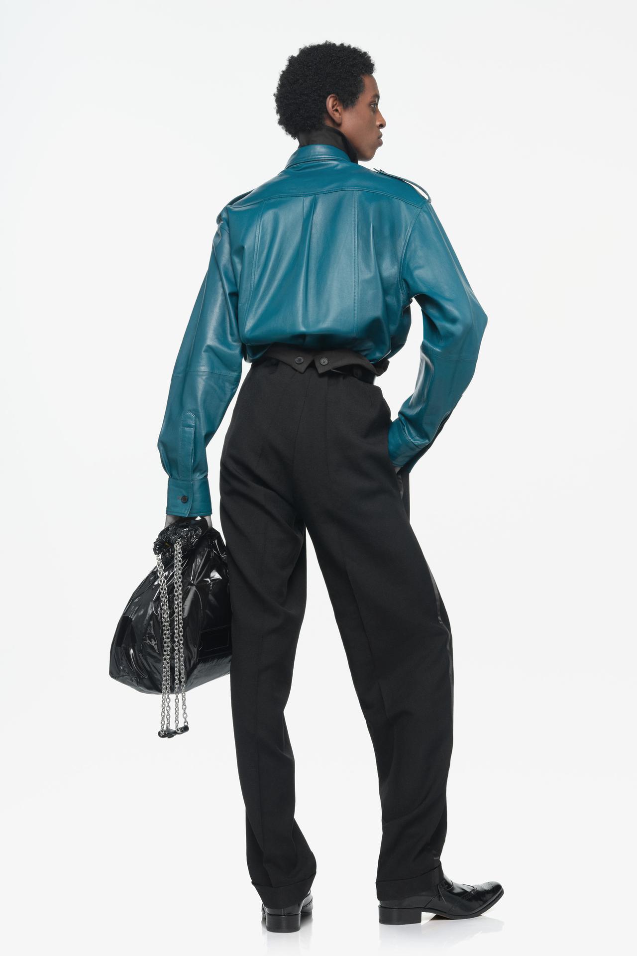 LIMITED EDITION RELAXED-FIT LEATHER SHIRT — Light blue
