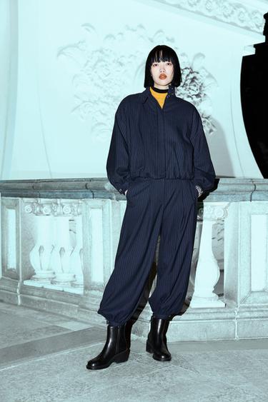 Zara 細條紋泡泡褲 - 海藍色 / 白色