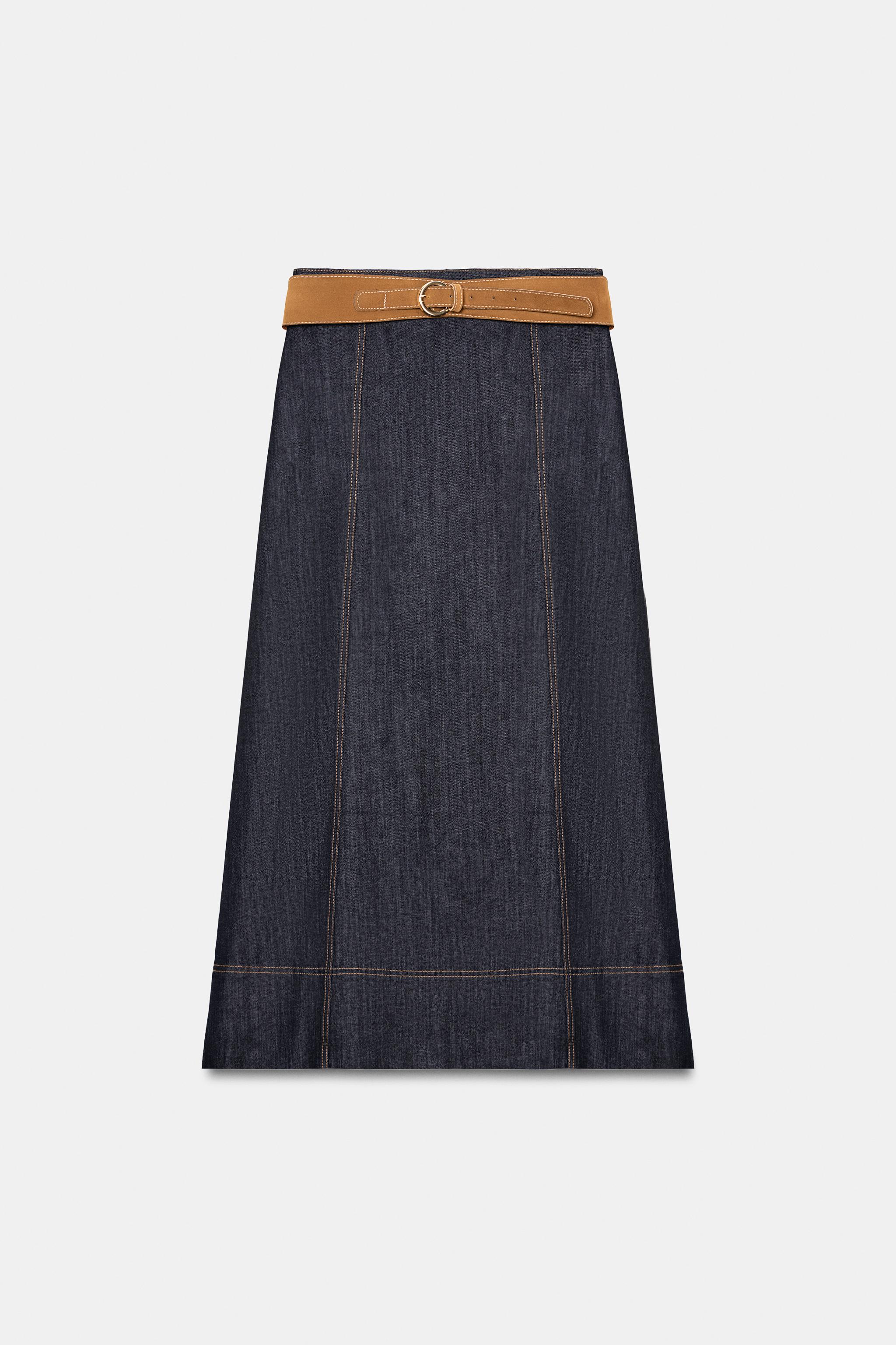 JUPE Z1975 MI-LONGUE EN DENIM À CEINTURE